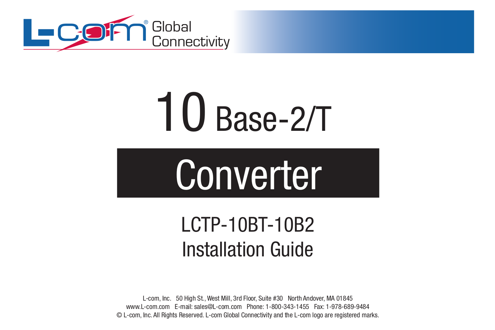 l-com LCTP-10BT-10B2 Installation Manual