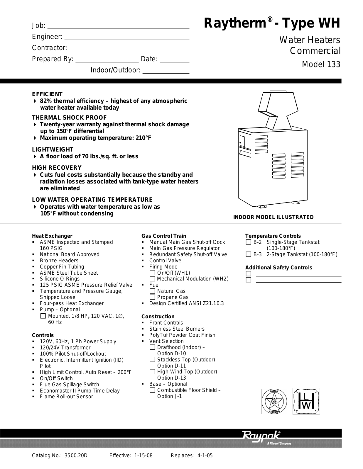 Raypak WH-133 User Manual