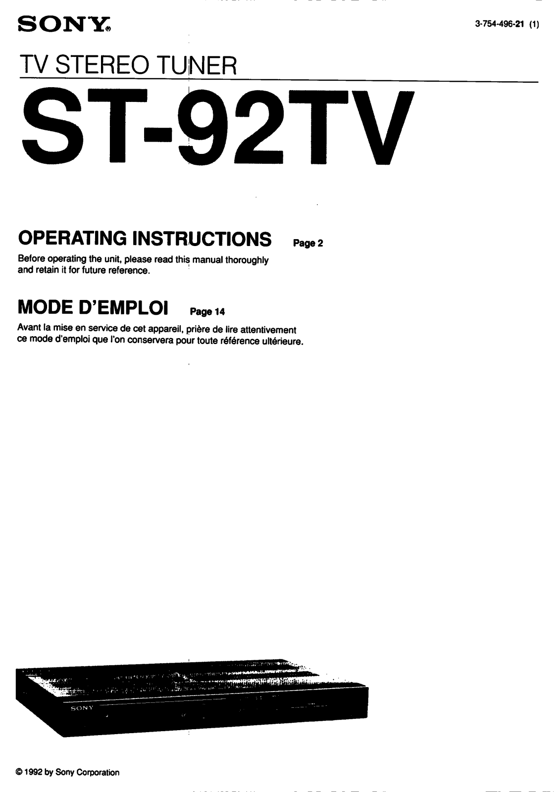 Sony ST-92TV User Manual