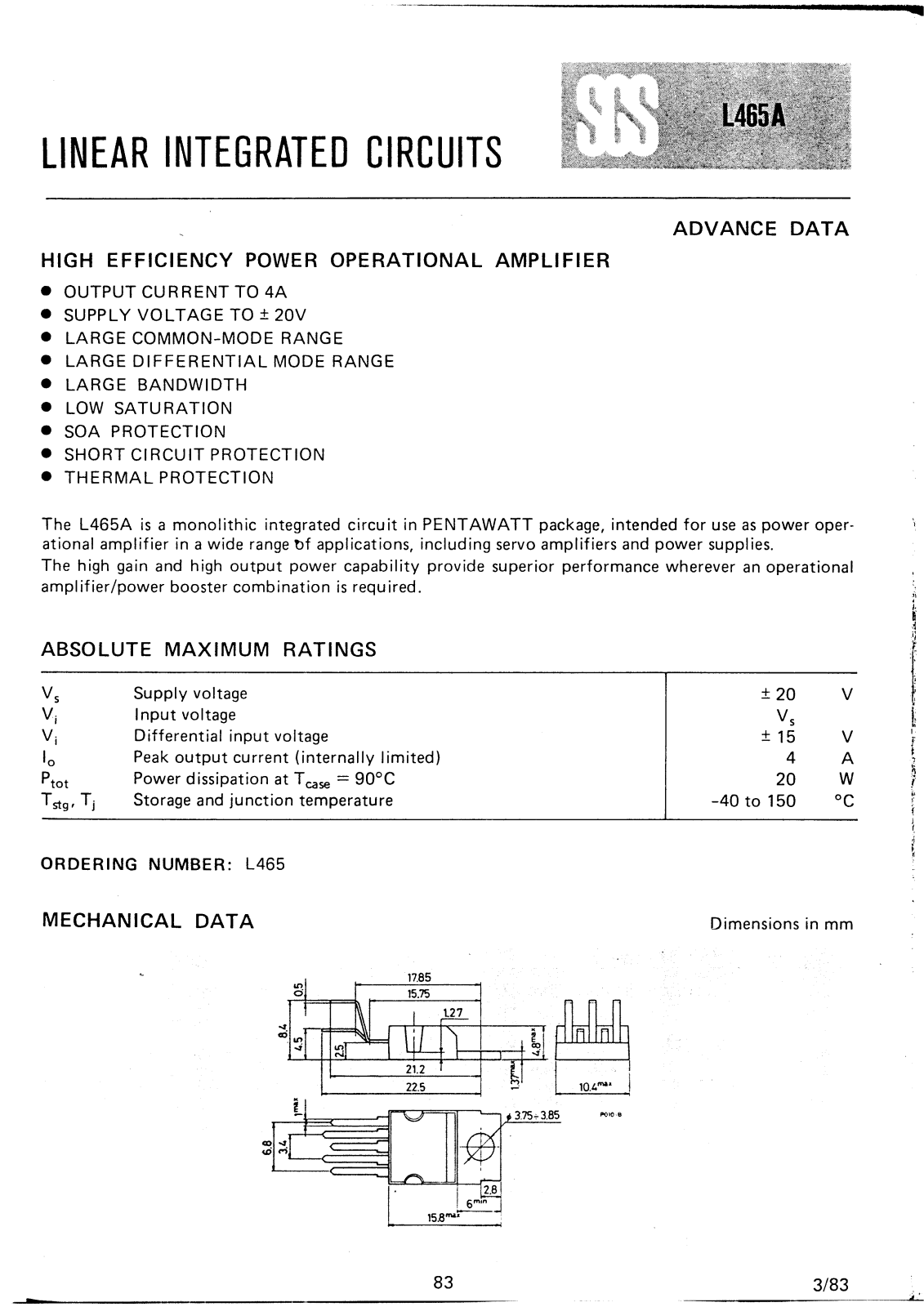 SGS Thomson Microelectronics L465A Datasheet