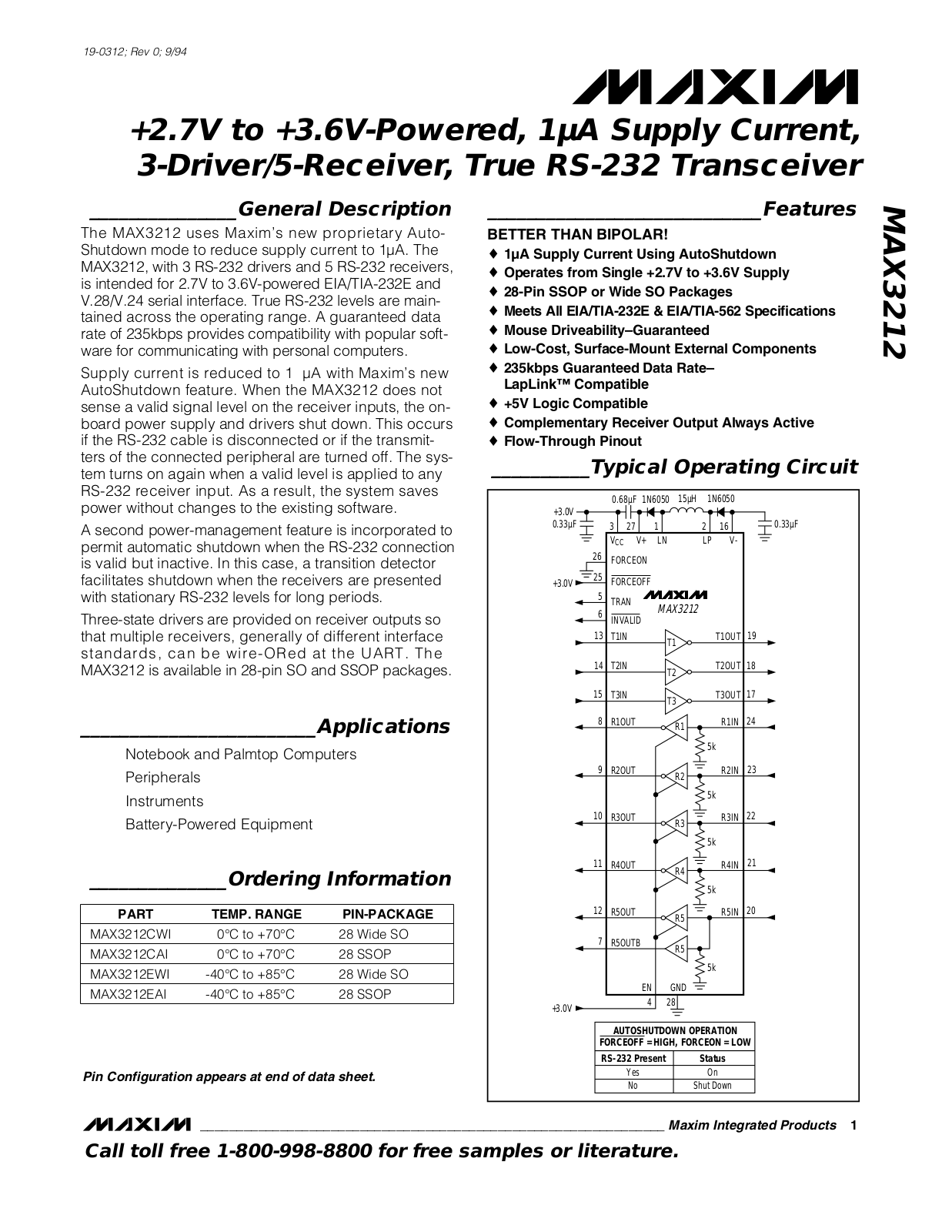 MAXIM MAX3212 Technical data