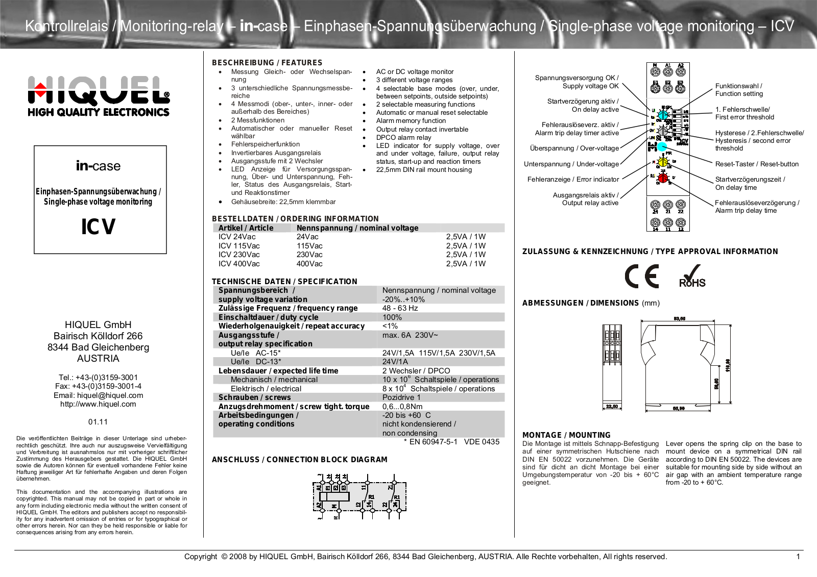 Hiquel ICV 24Vac, ICV 115Vac, ICV 230Vac, ICV 400Vac User guide