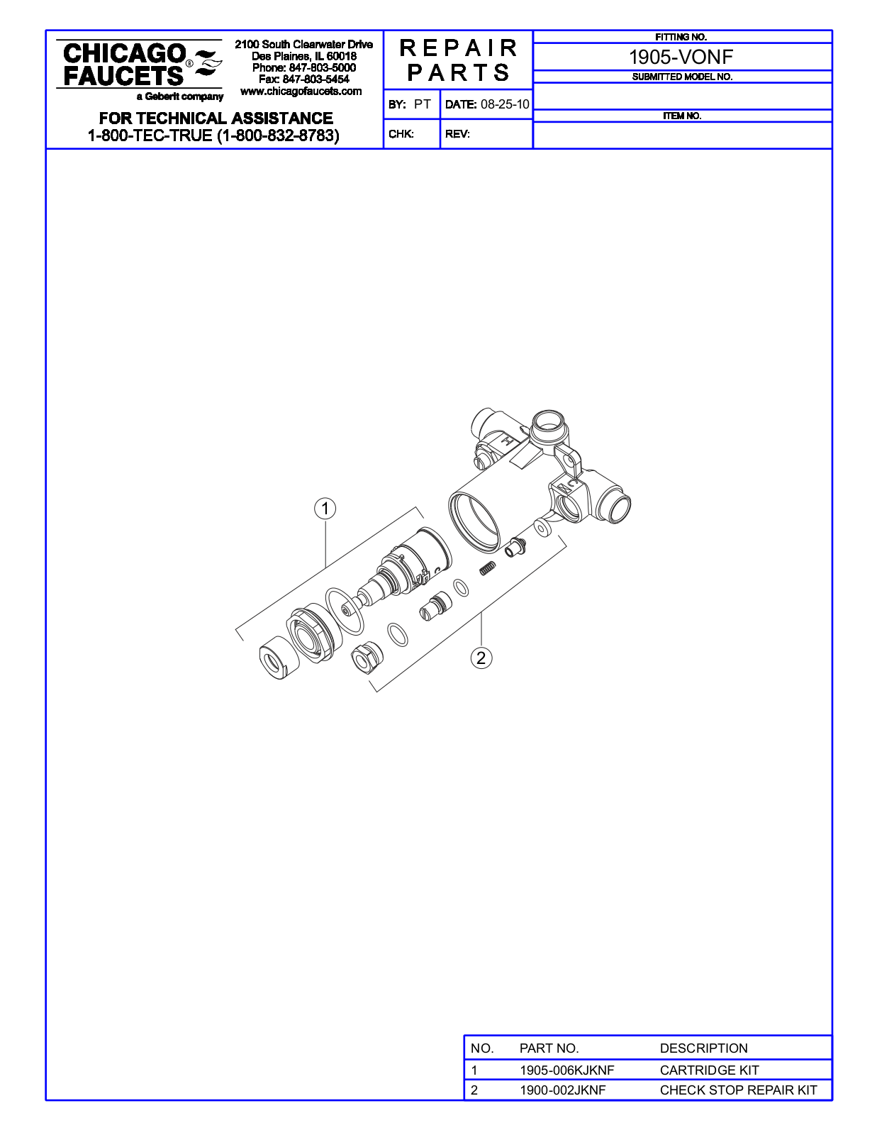 Chicago Faucet 1905-VONF User Manual