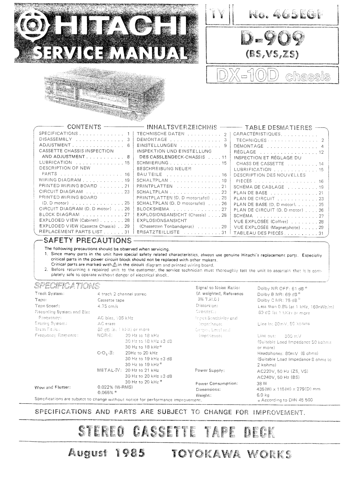 Hitachi D-909 Service Manual