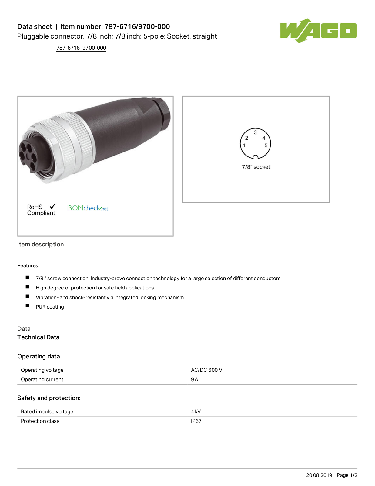 Wago 787-6716/9700-000 Data Sheet