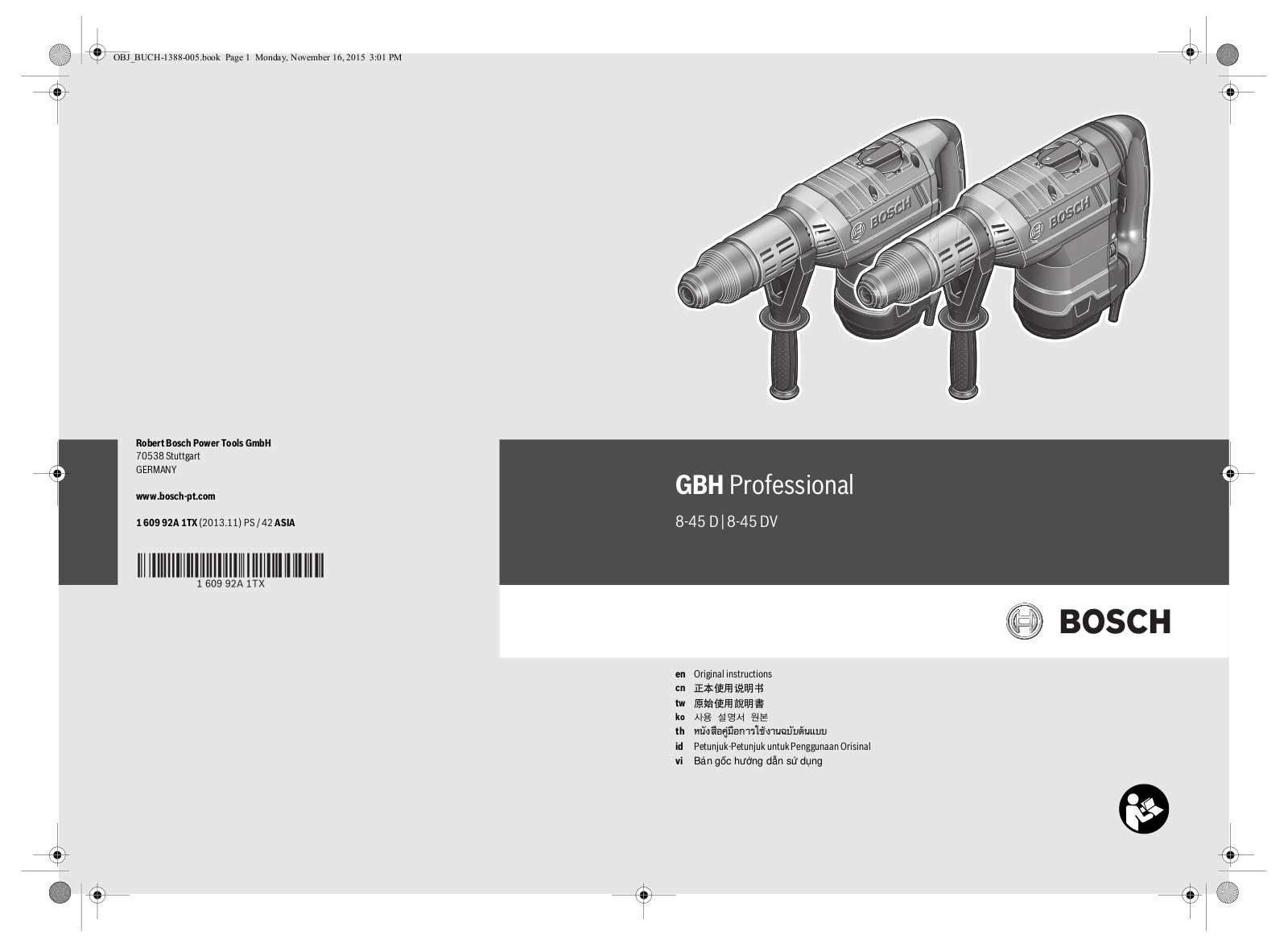 Bosch GBH 8-45 DV Professional, GBH 8-45 D Professional User Manual