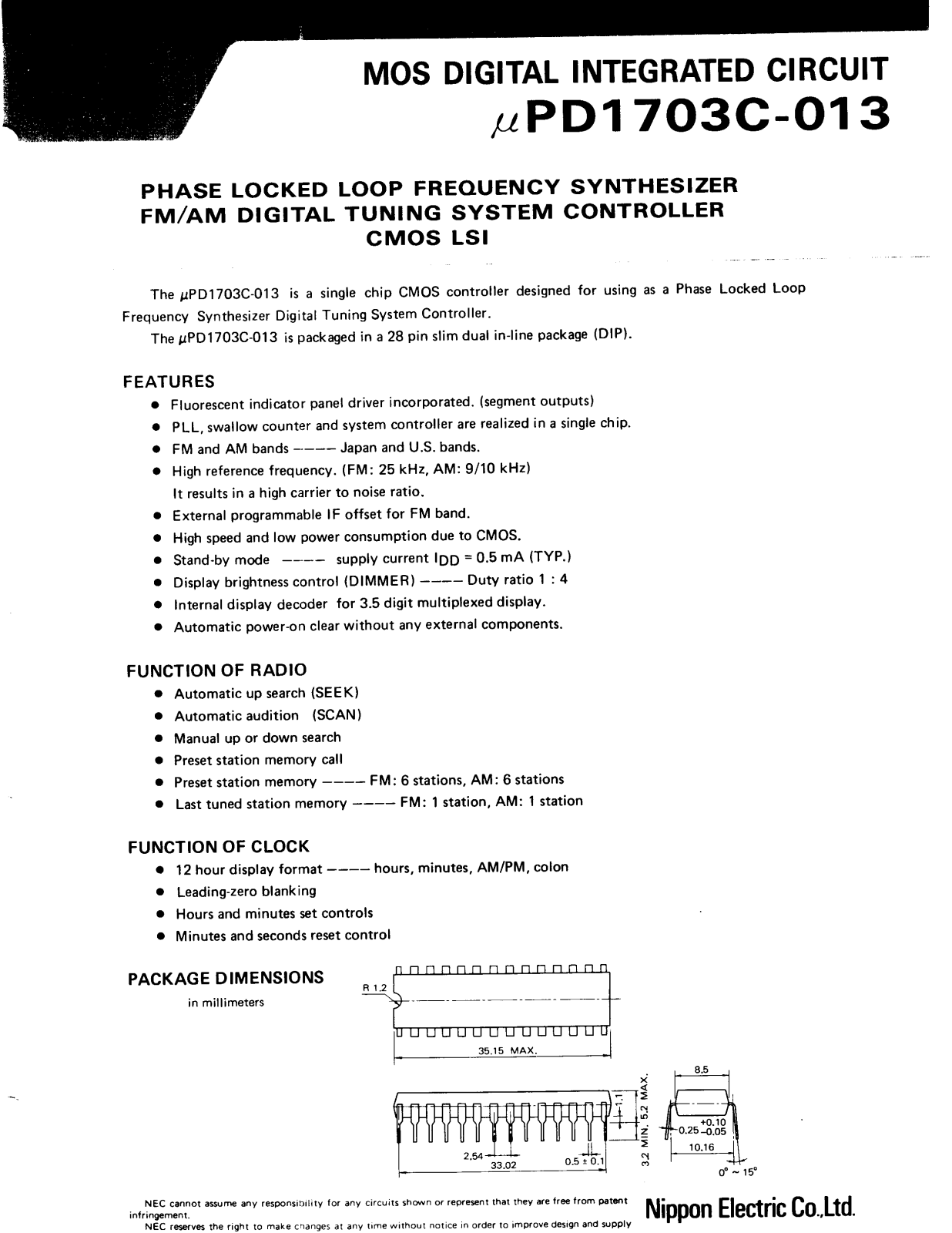 NEC uPD1703C-013 Datasheet