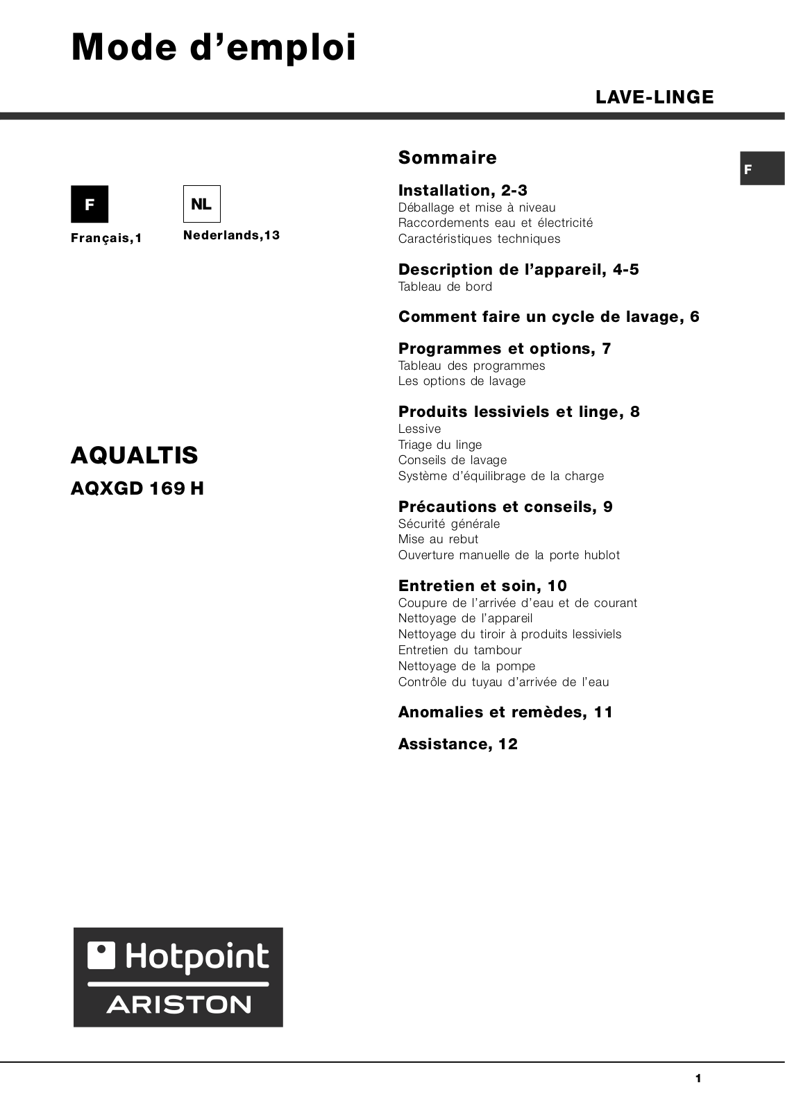 HOTPOINT-ARISTON AQXGD 169 H User Manual