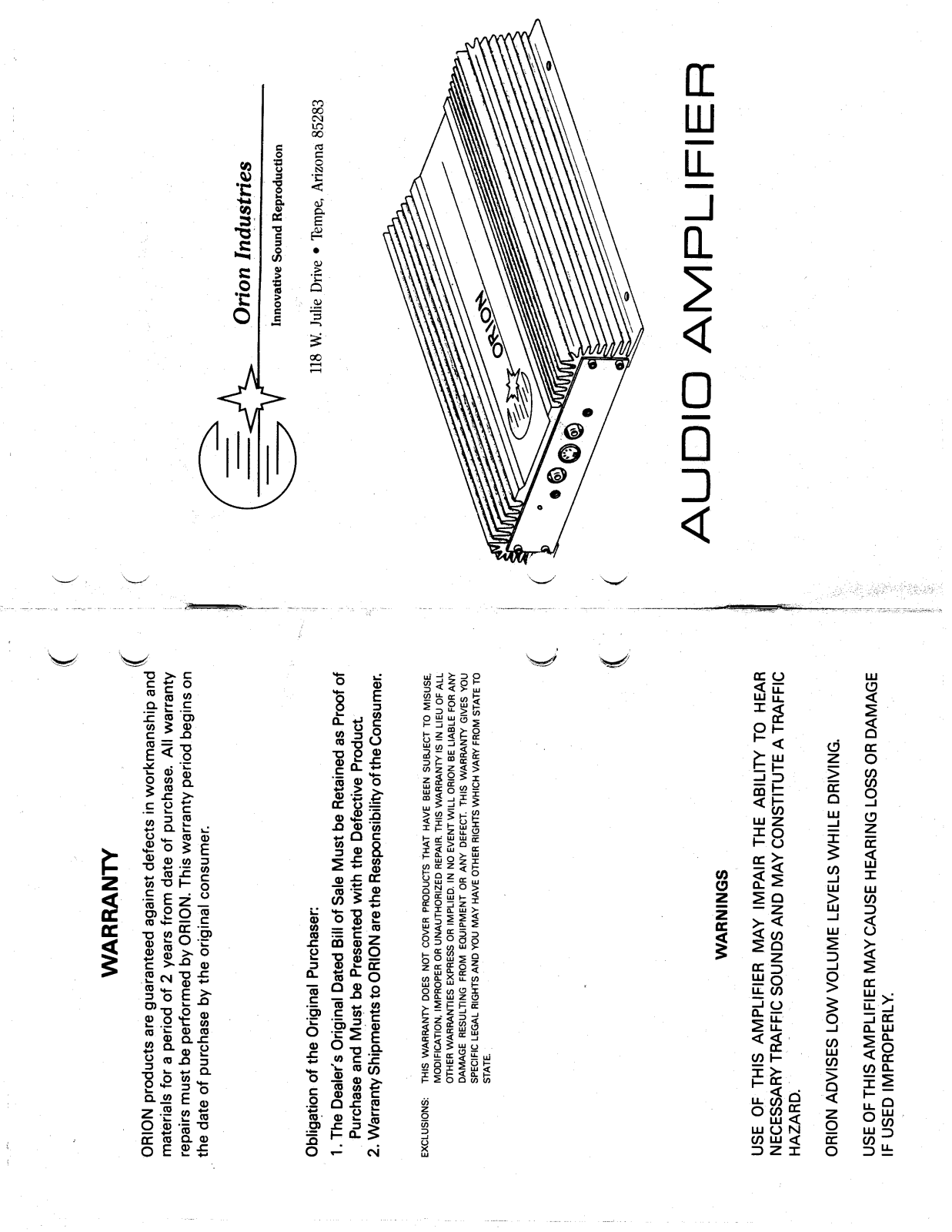 ORION 2350gx, 280gx, 425HCCA, 2150HCCA, 240gx Owners Manual