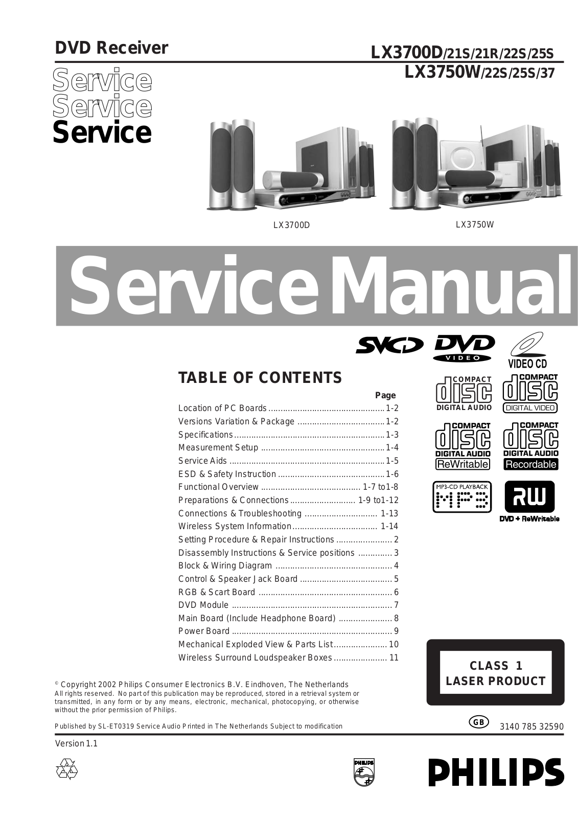 Philips LX3700D-21S, LX3700D-21R, LX3700D-22S, LX3700D-25S, LX3750W-22S Service Manual