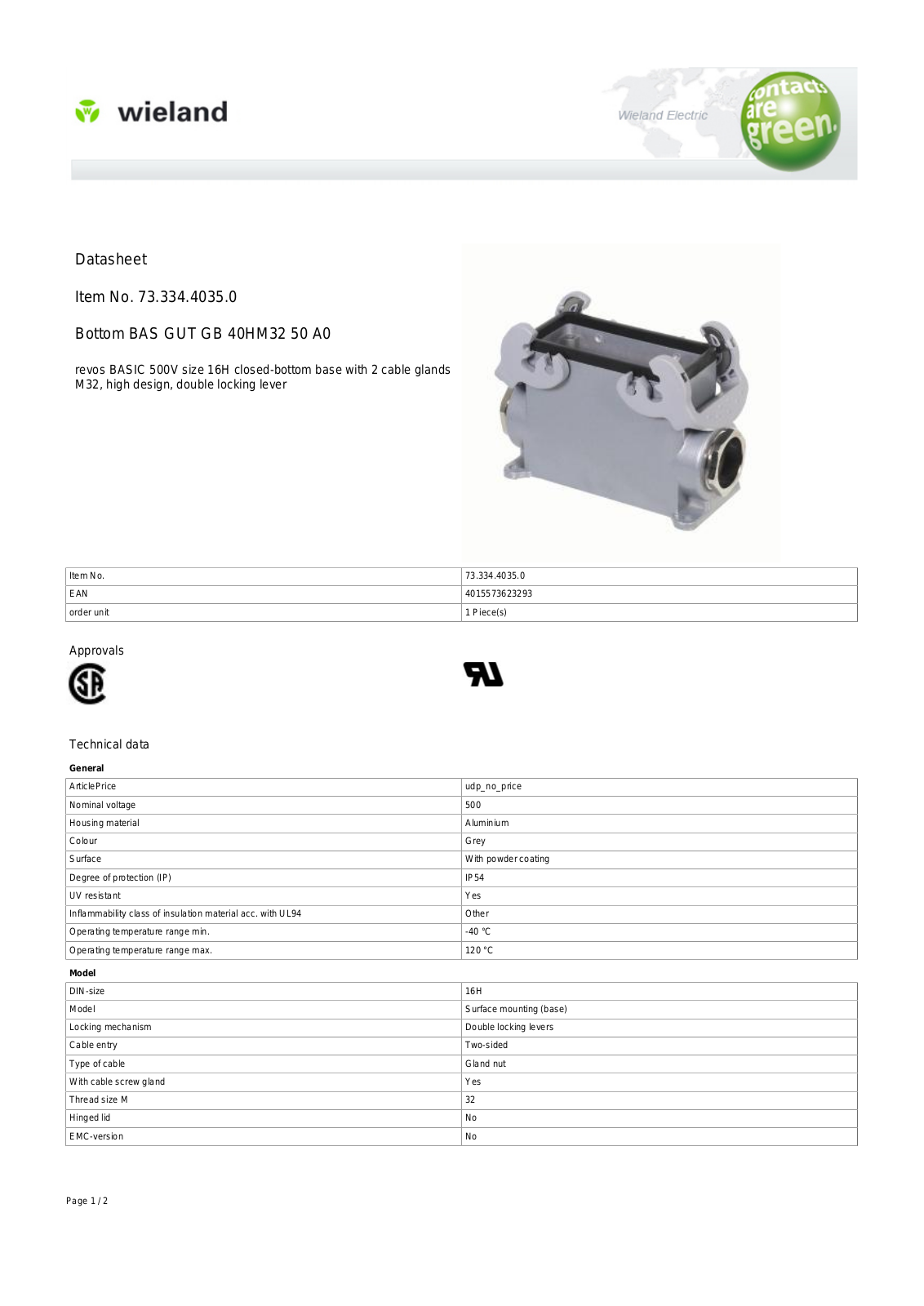 Wieland 73.334.4035.0 Data Sheet