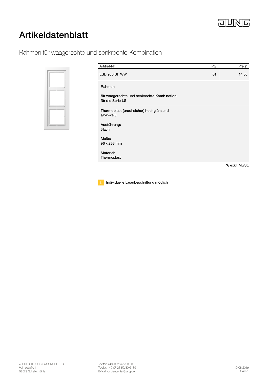 Jung LSD 983 BF WW User Manual