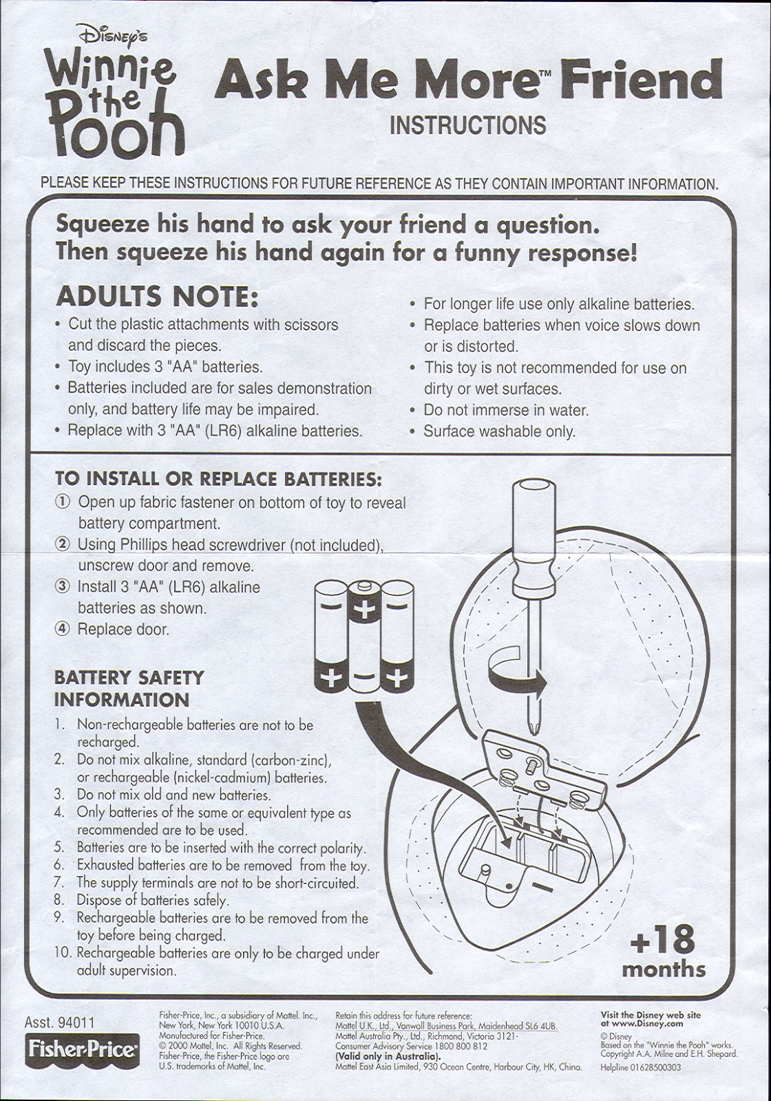 Fisher-Price 94011 Instruction Sheet