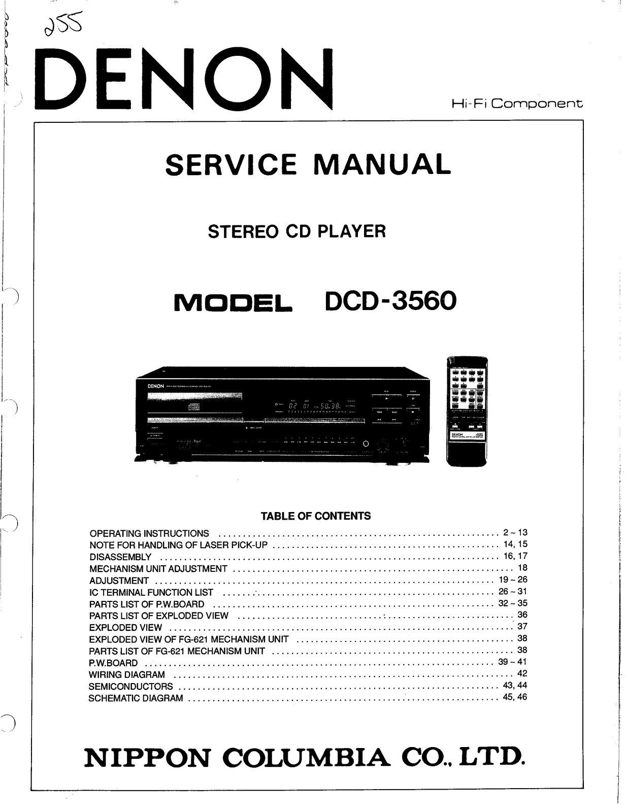 Denon DCD3560 Service Manual