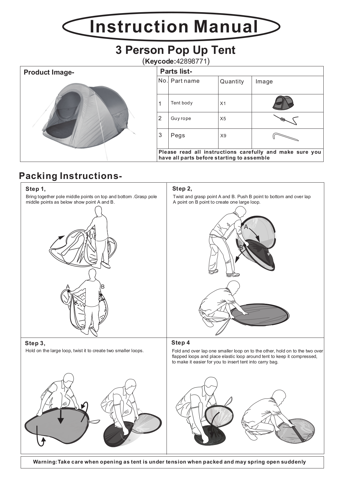 China 3 Person Pop Up Tent Instruction Manual