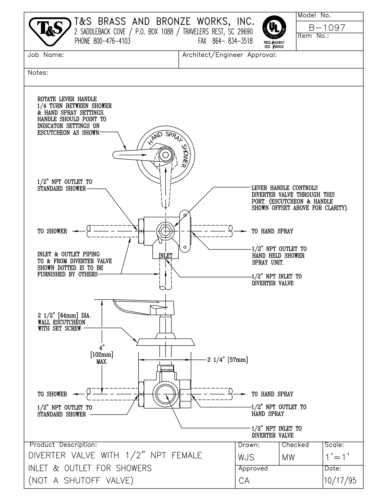 T & S Brass & Bronze Works B-1097 General Manual