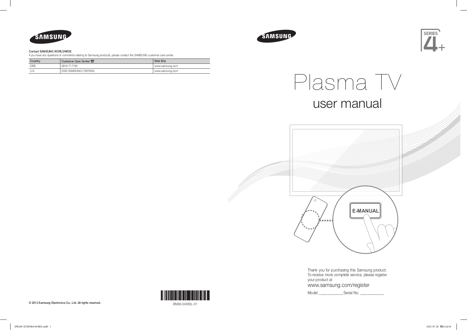 Samsung PS43E490B1K User Manual