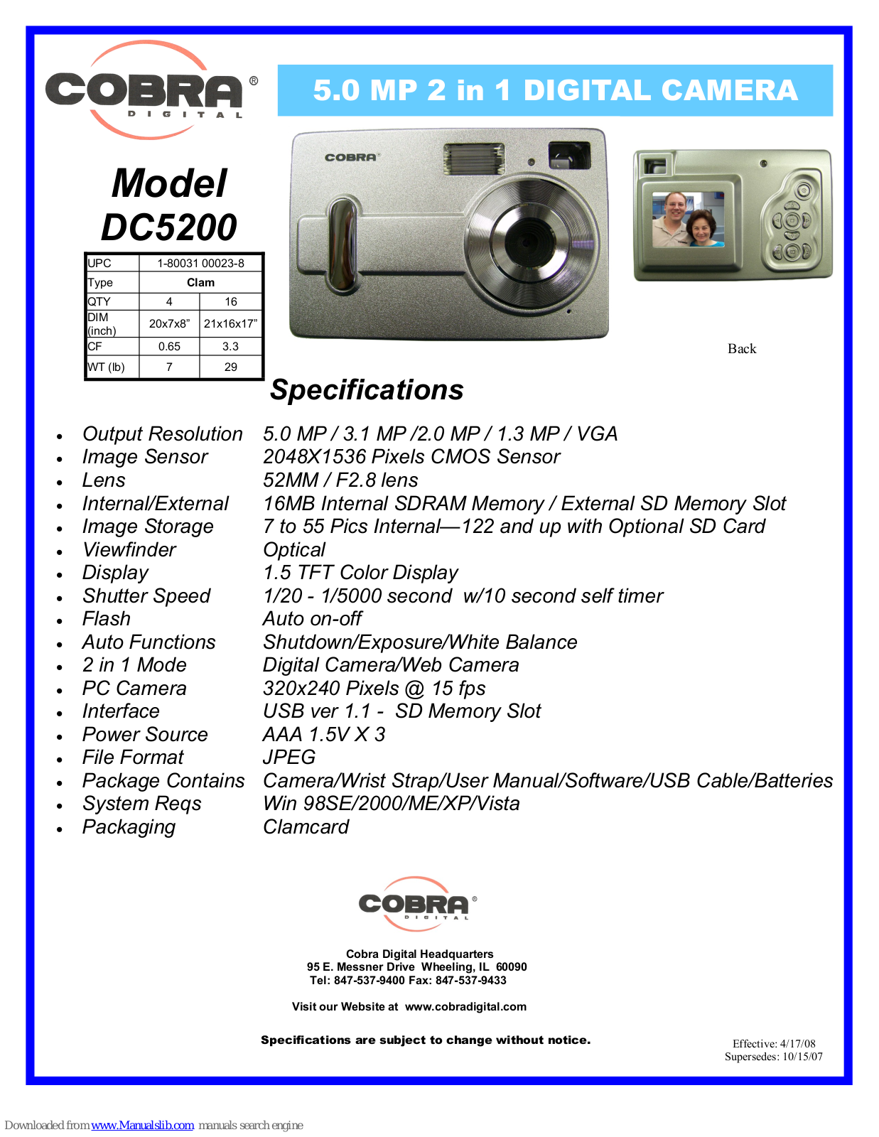 Cobra Digital DC5200 Specifications