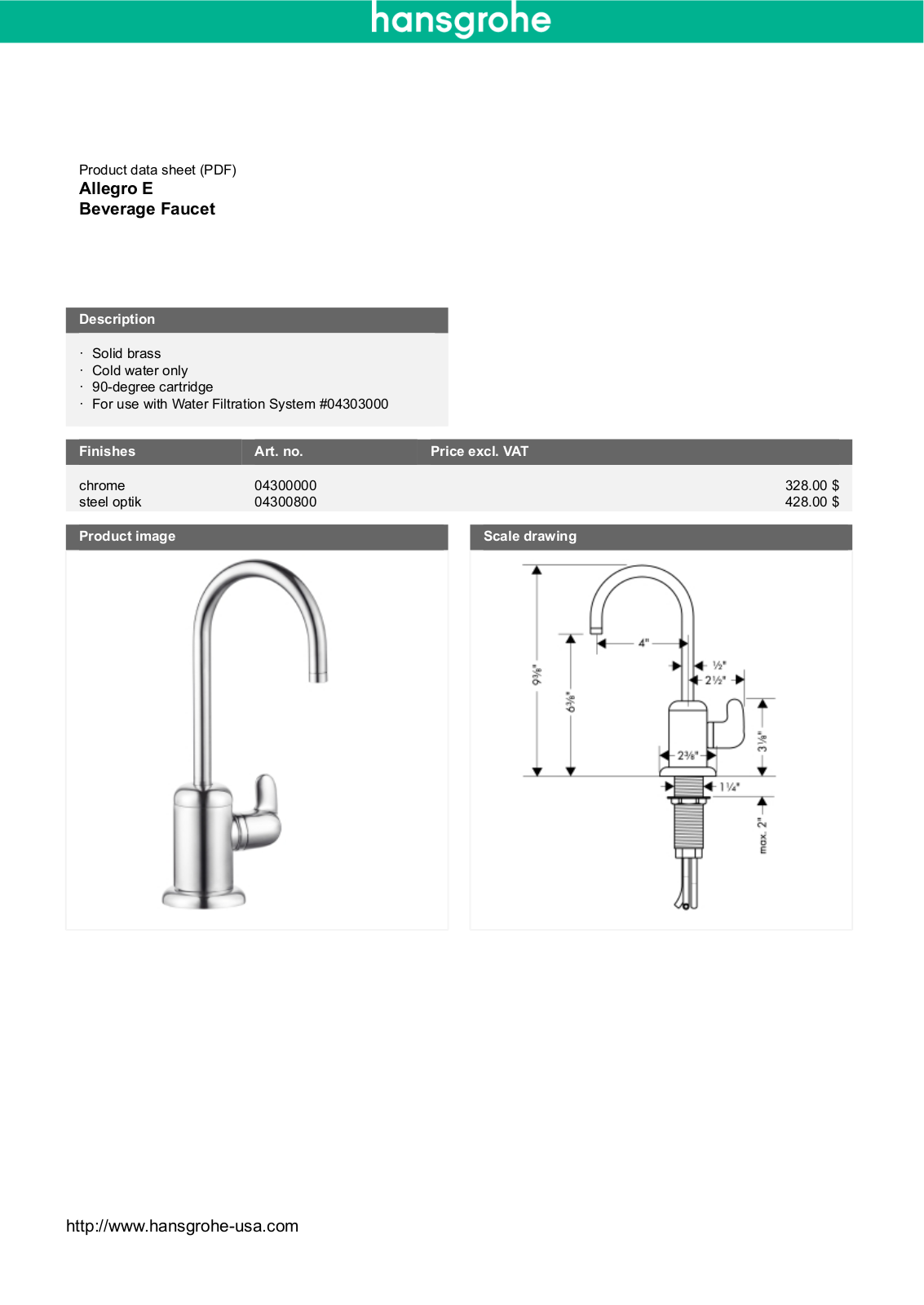 Hansgrohe 04300000 Specs