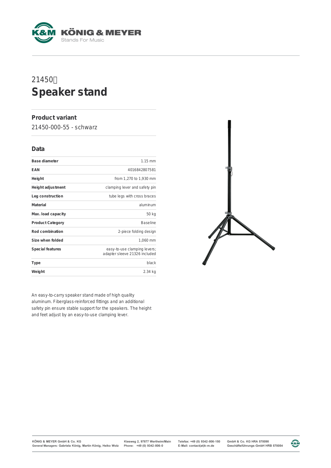 K&M 21450 Data Sheet