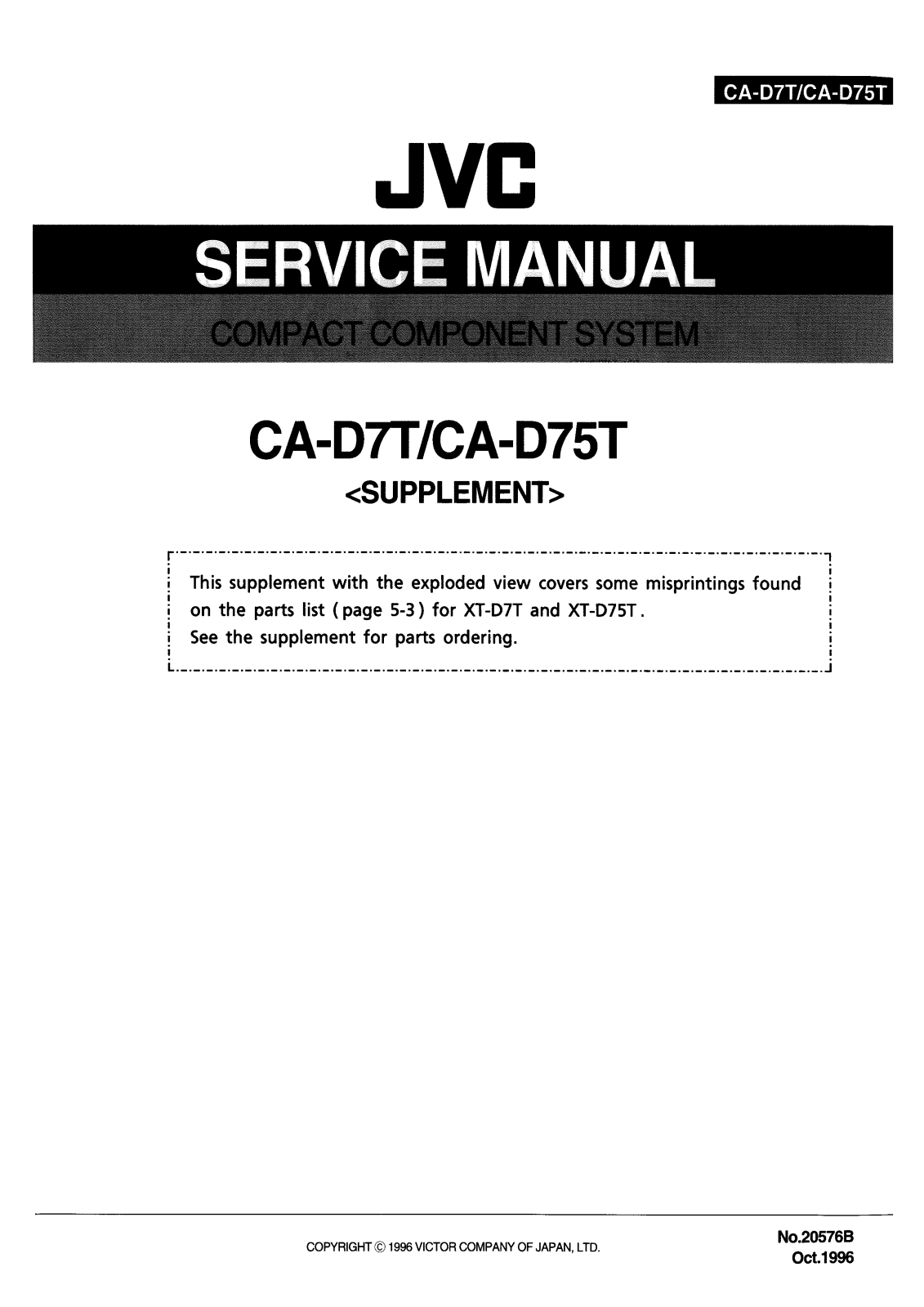 Jvc CA-D7-T, CA-D75-T Service Manual