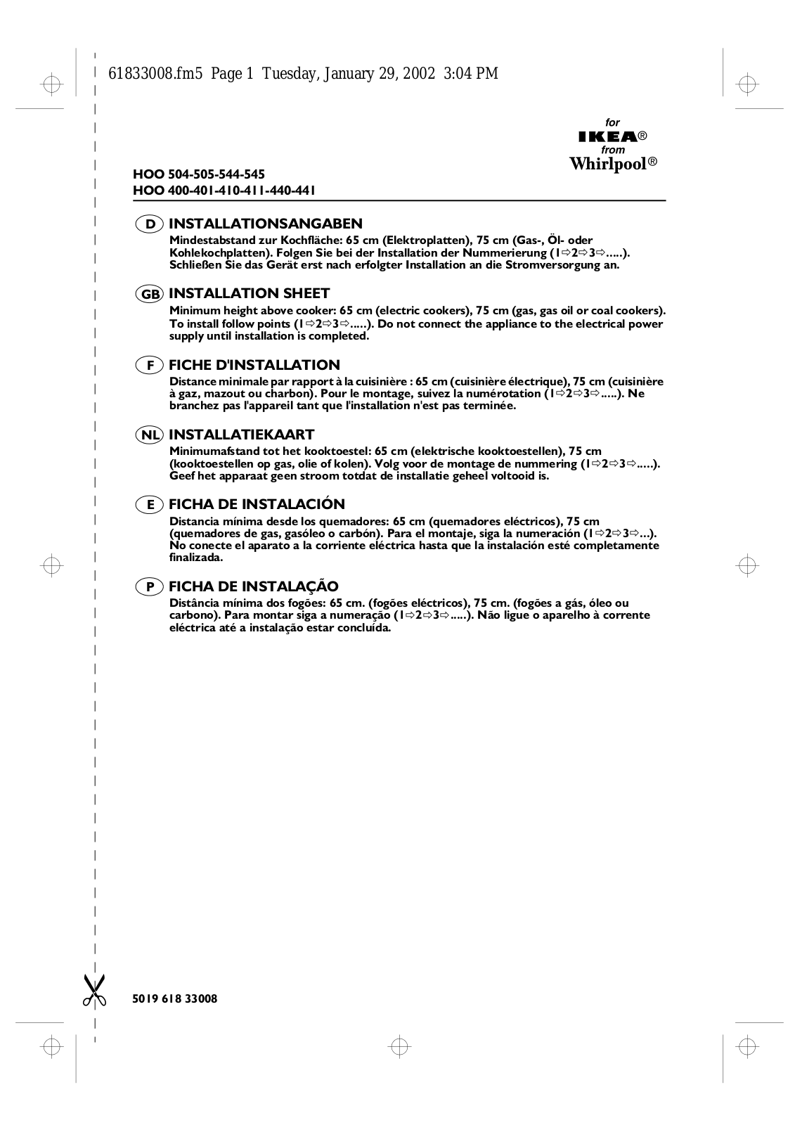 Whirlpool HOO 410 W INSTRUCTION FOR USE