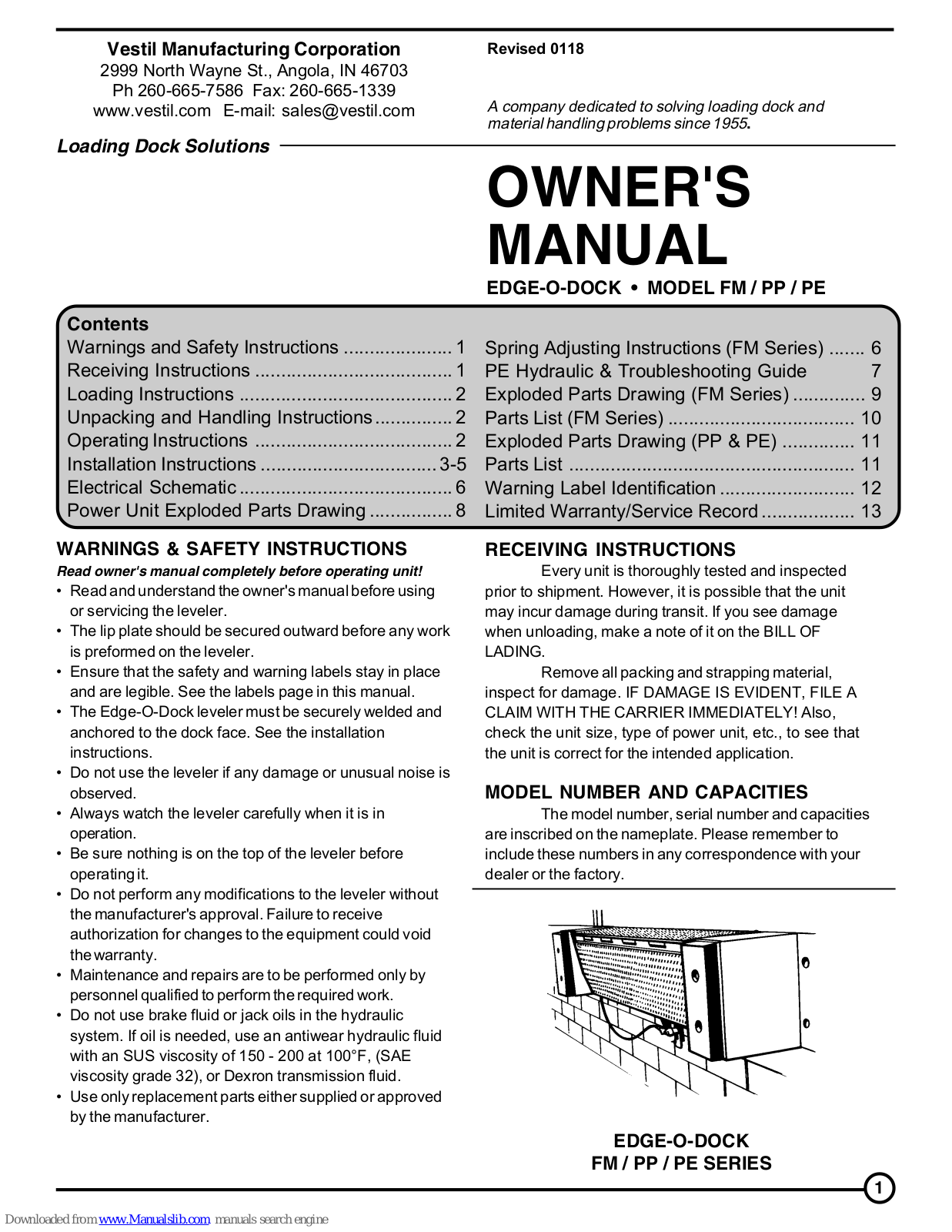 Vestil EDGE-O-DOCK FM, EDGE-O-DOCK PP, EDGE-O-DOCK PE Owner's Manual