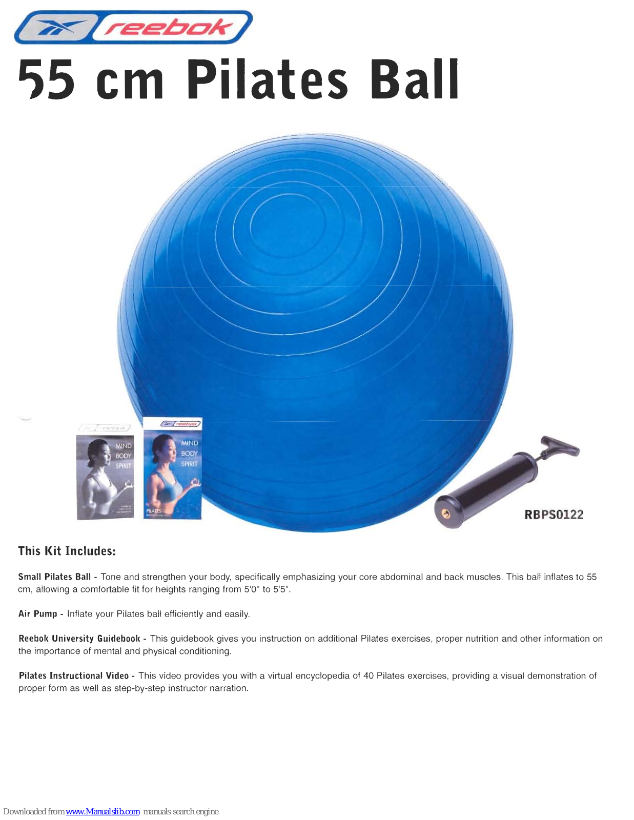 Reebok 55cm, 55cm PILATES BALL User Manual