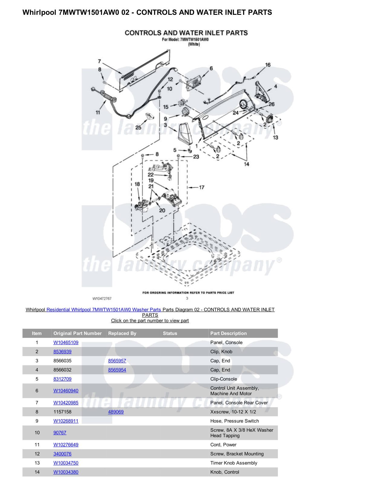 Whirlpool 7MWTW1501AW0 Parts Diagram