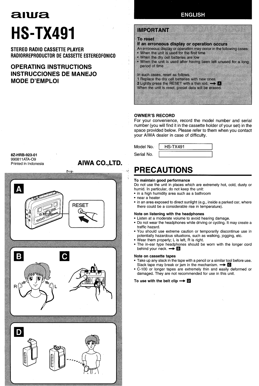 Sony HSTX491 OPERATING MANUAL