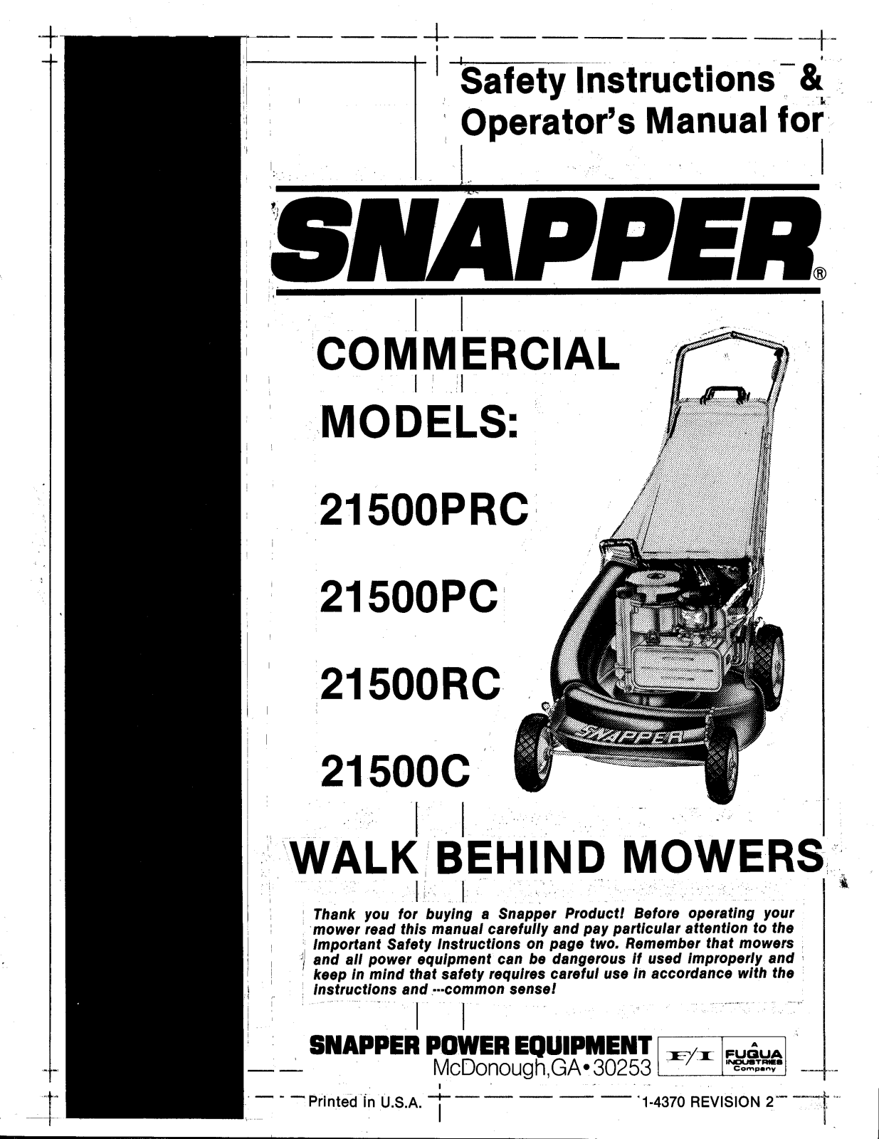 Snapper 21500PRC, 21500RC User Manual