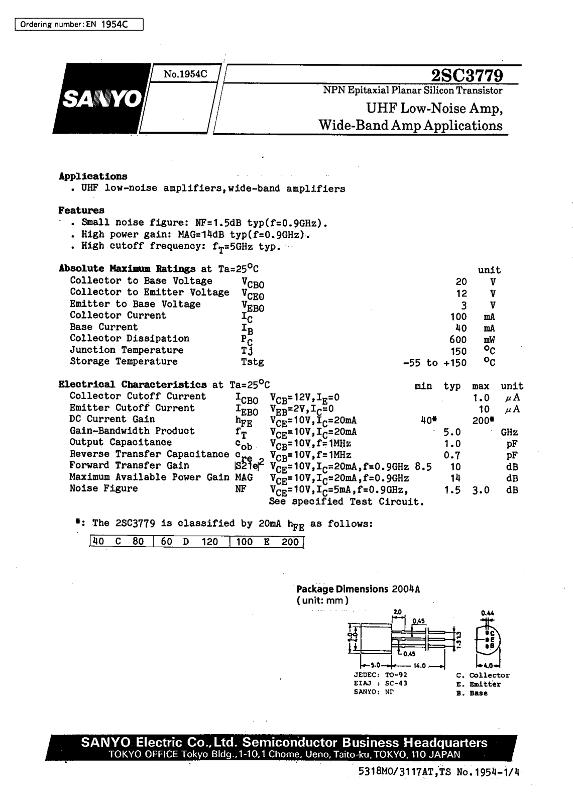 SANYO 2SC3779 Datasheet