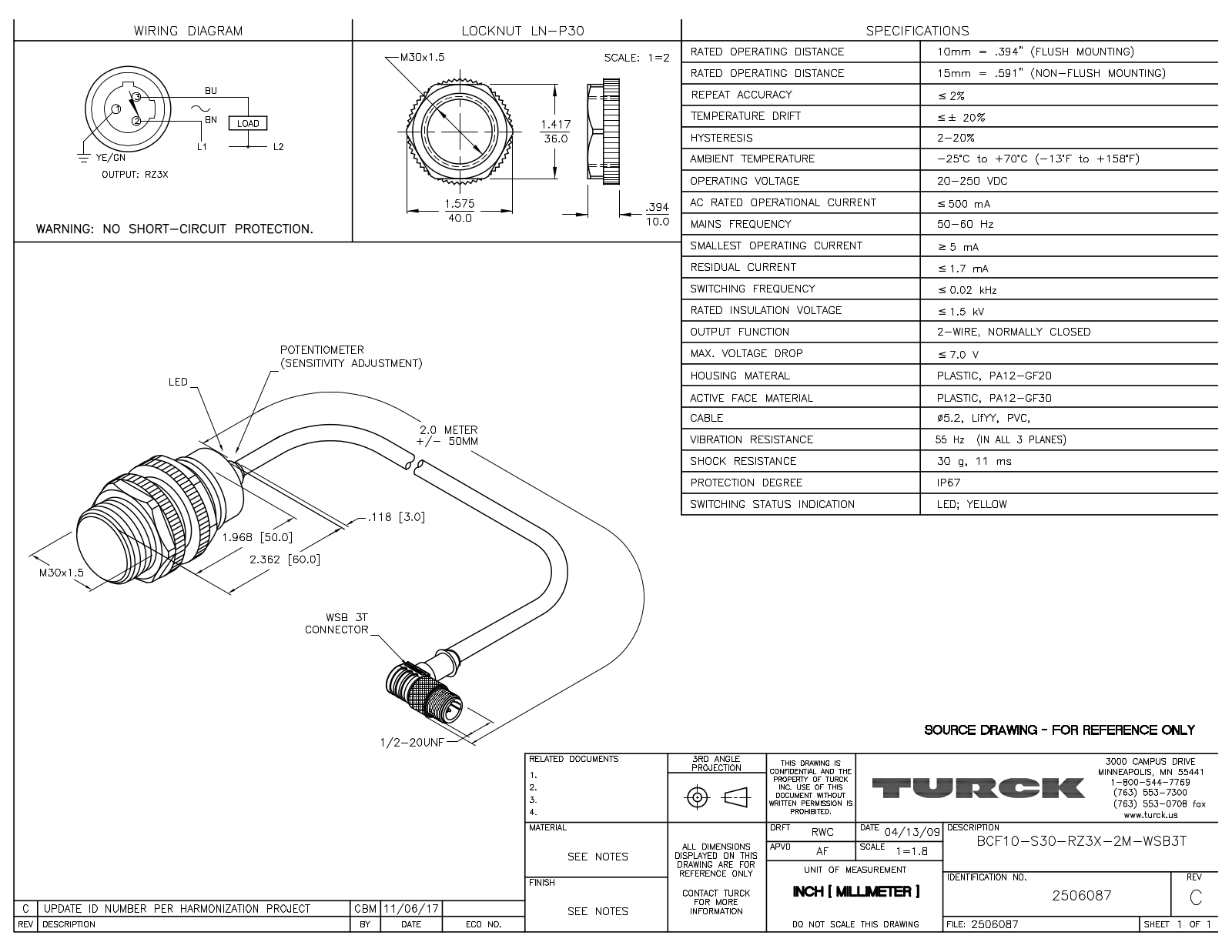 Turck BCF10-S30-RZ3X-2-WSB3T Data Sheet