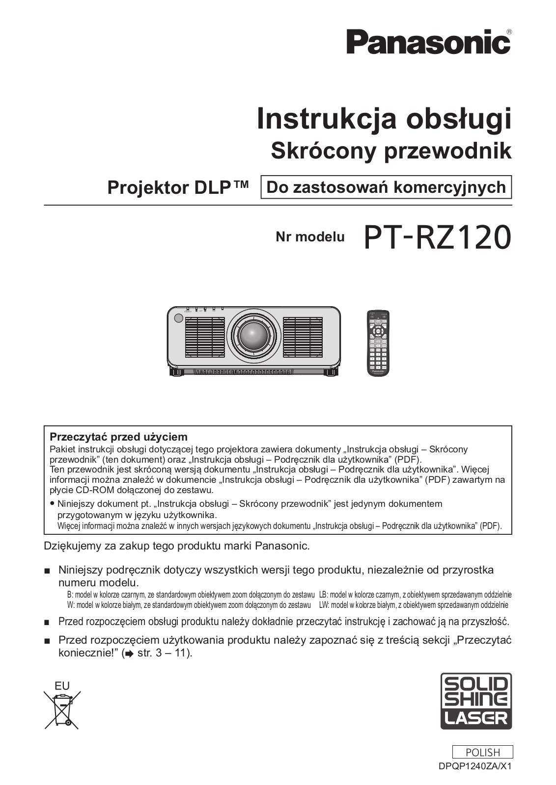 Panasonic PT-RZ120B User Manual