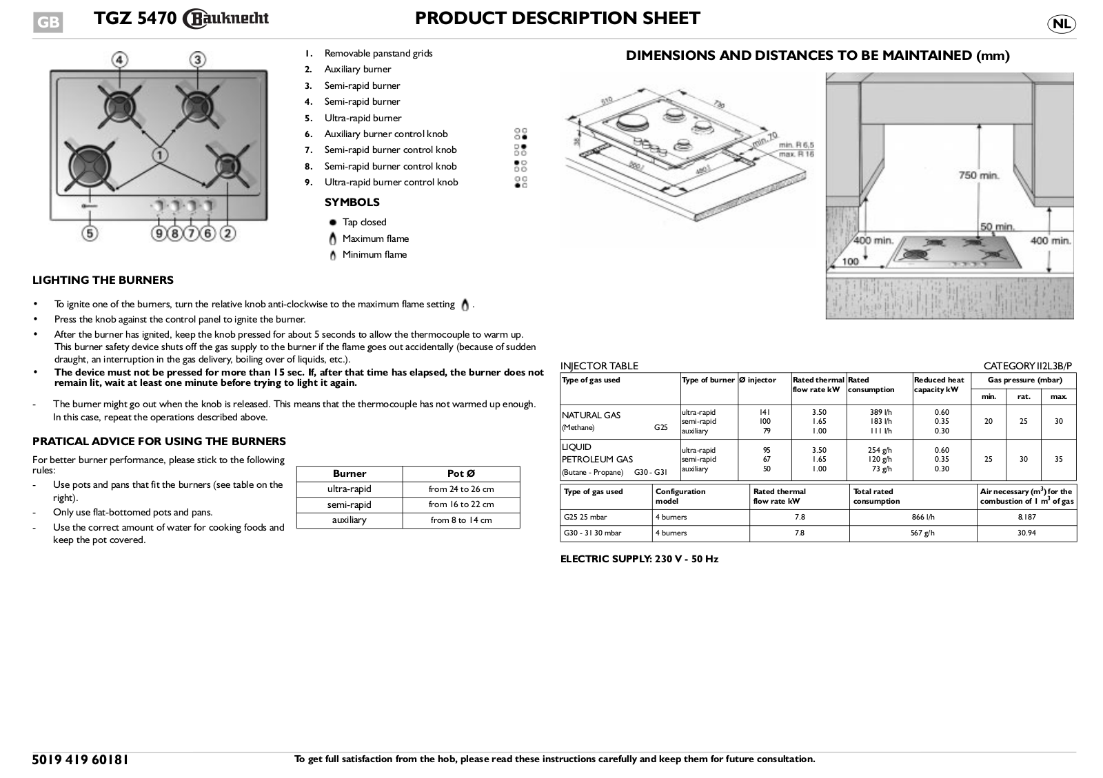 Whirlpool TGZ 5470 IXL INSTRUCTION FOR USE