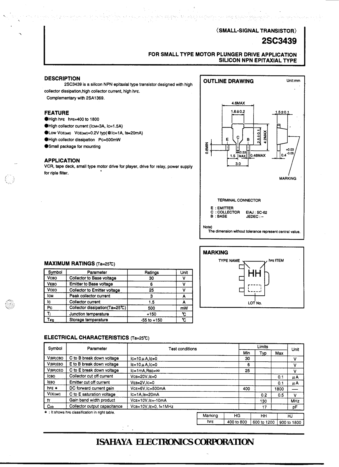 Datasheet 2sc3439 Datasheet - ManualMachine.com