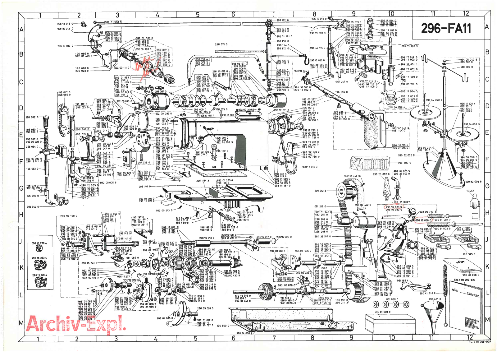 Duerkopp Adler 296-FA11 Parts list