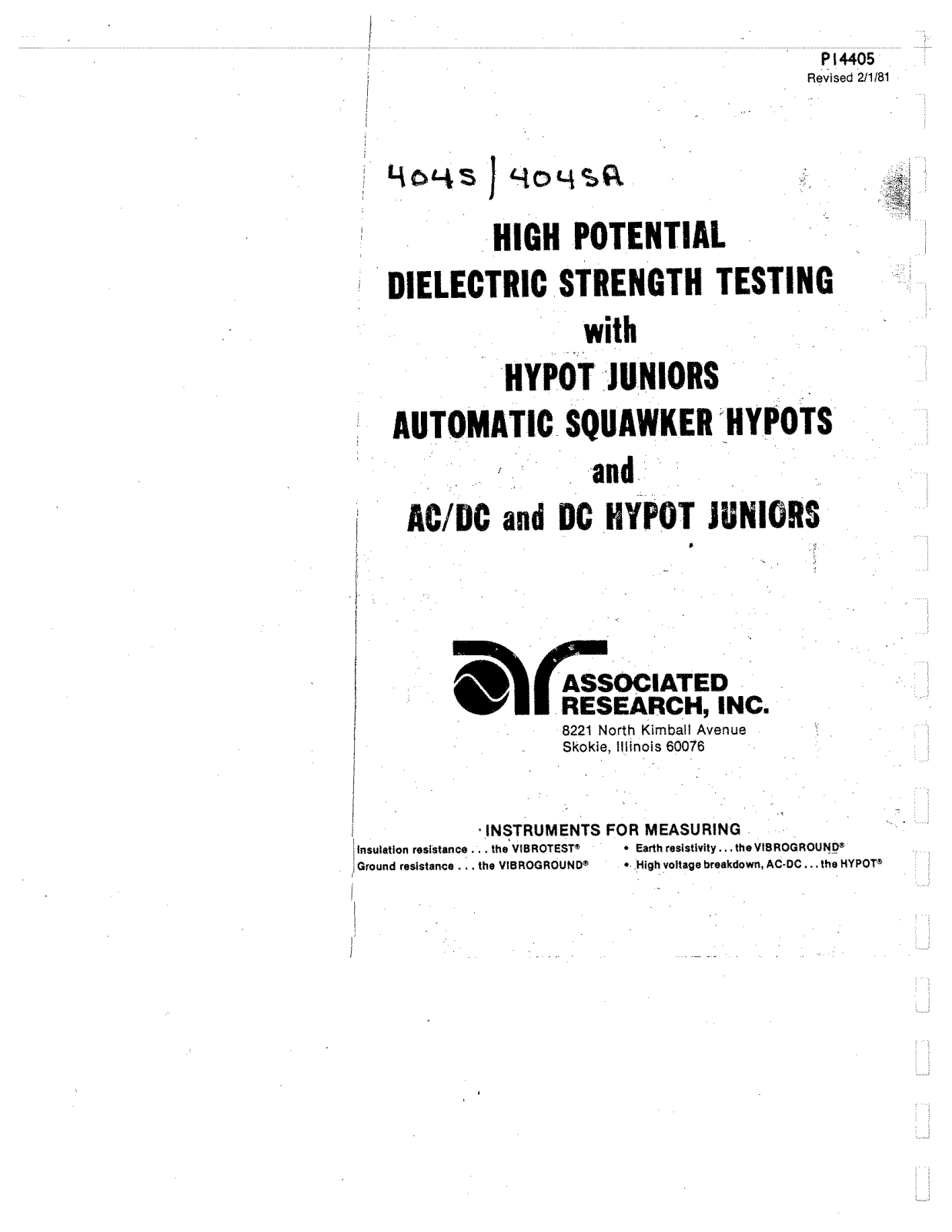 Associated Research 4045A, 4045 Service manual