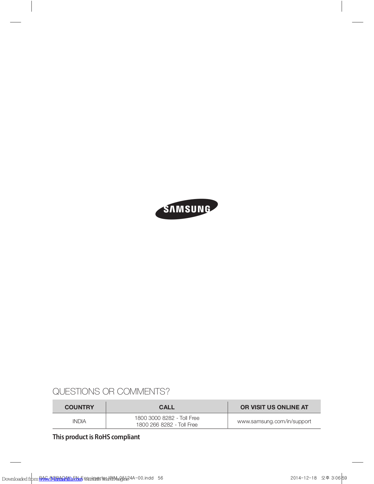 Samsung AR12JV5HATQ, AR18JV5HBWK, AR18JV5HATQ, AR18JV5HBTQ, AR24JV5HBWK User & Installation Manual