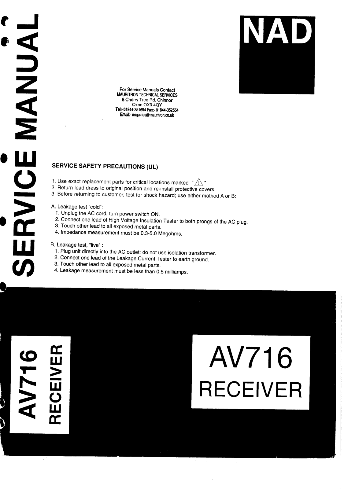 NAD AV-716 Service manual