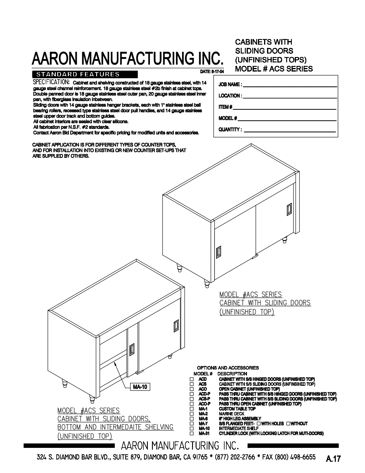 Aaron Manufacturing ACS-2042 User Manual