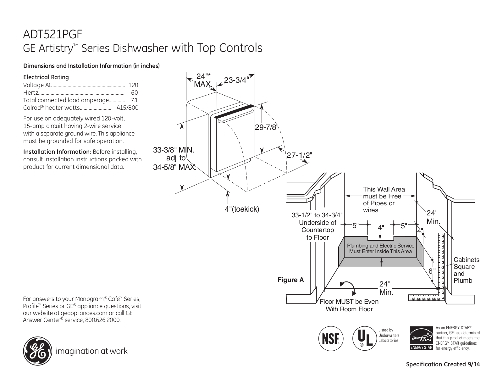 GE ADT521PGF Specification