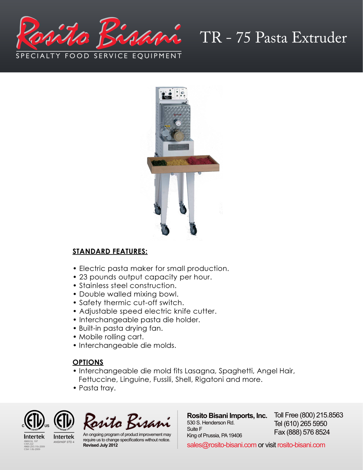 Rosito Basani TR75 User Manual