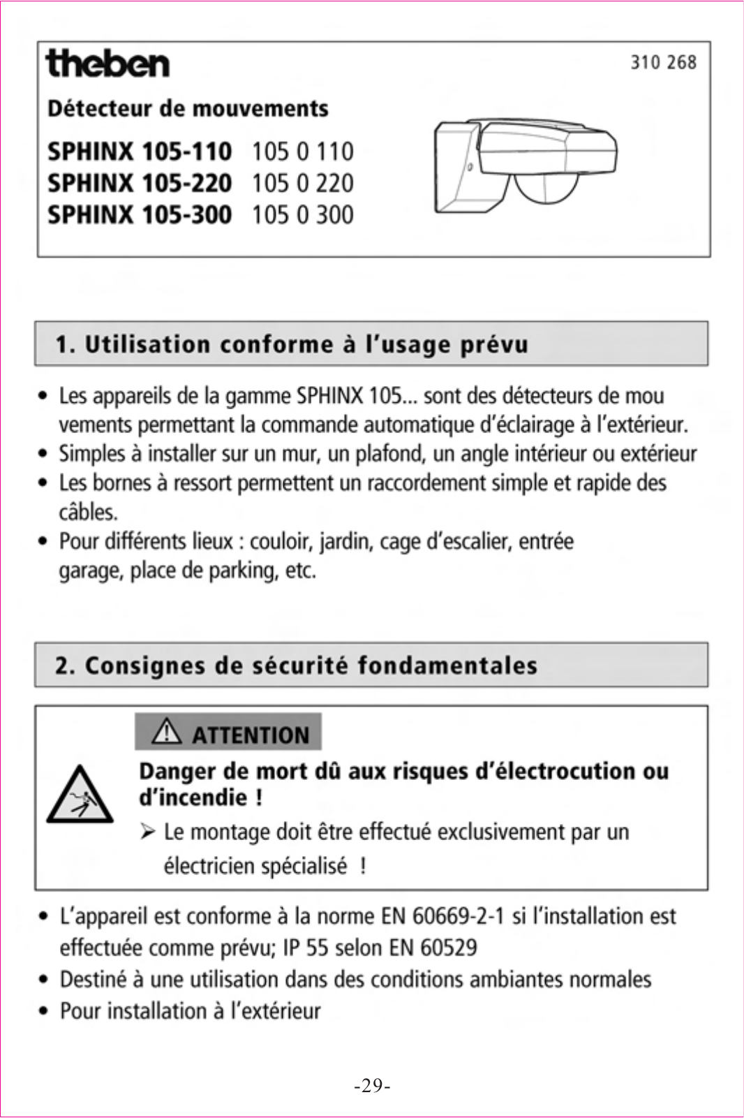 Theben SPHINX 105-110, SPHINX 105-300, SPHINX 105-220 Operating Instructions