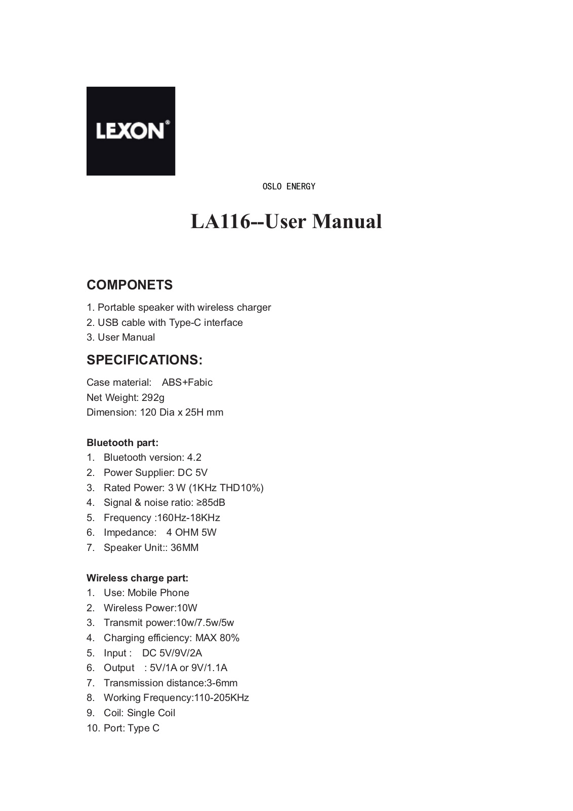 LEXON LA116 User Manual