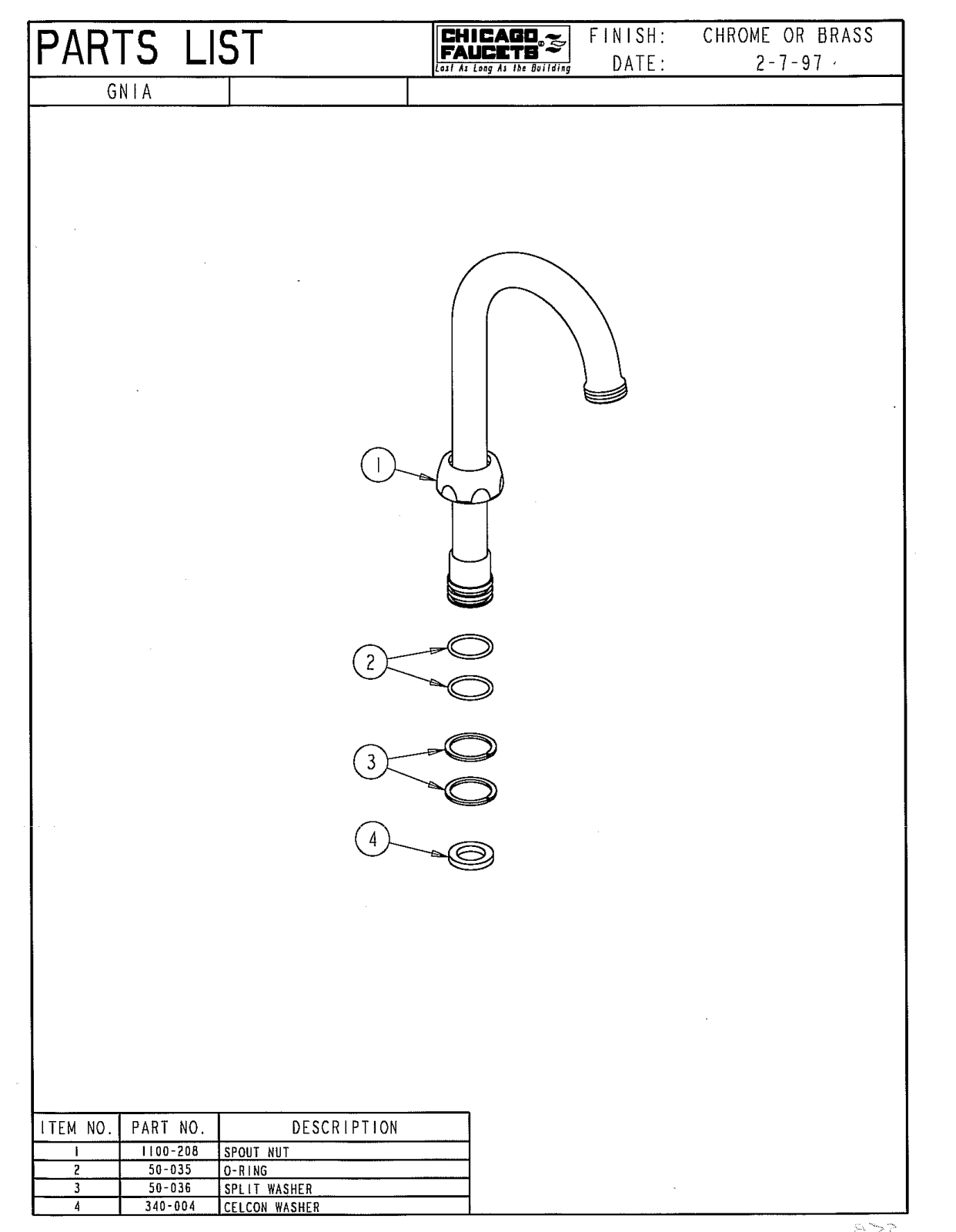 Chicago Faucet GN1AJKAB, GN1AJK Parts List