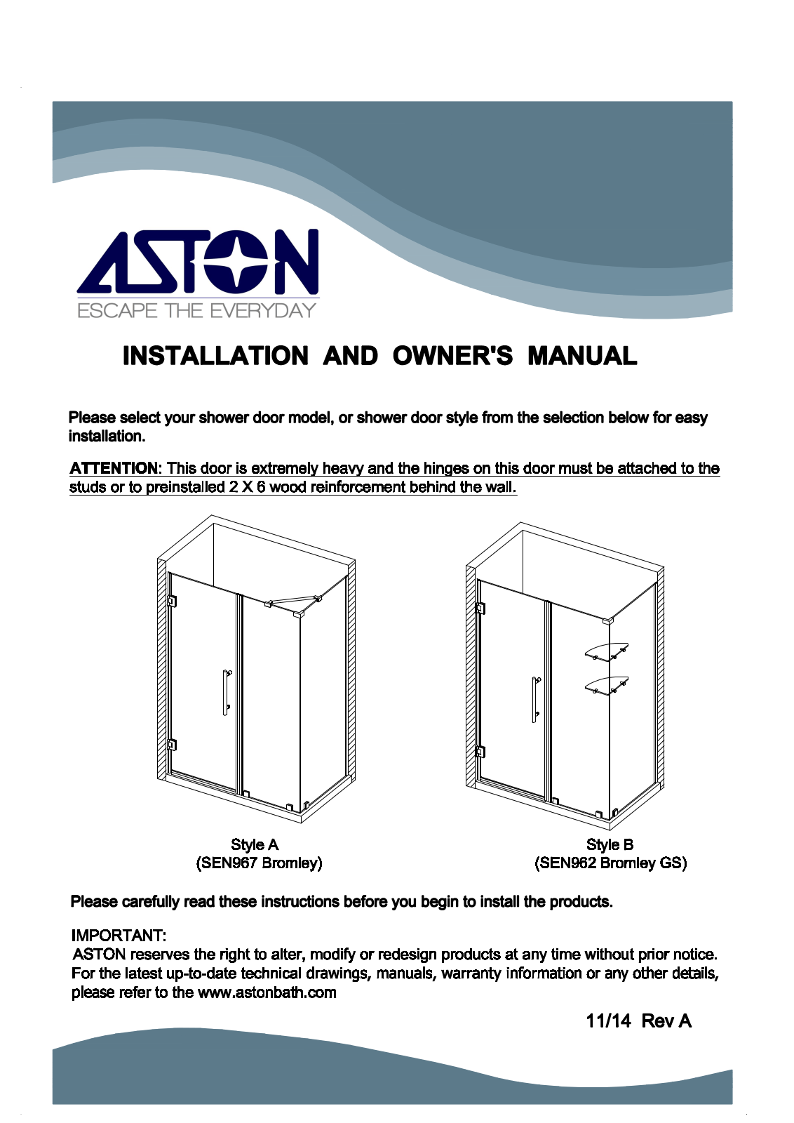 Aston Global SEN962EZCH36223410, SEN962EZCH37233610, SEN962EZCH37233810, SEN962EZCH38243210, SEN962EZCH38243410 User Manual