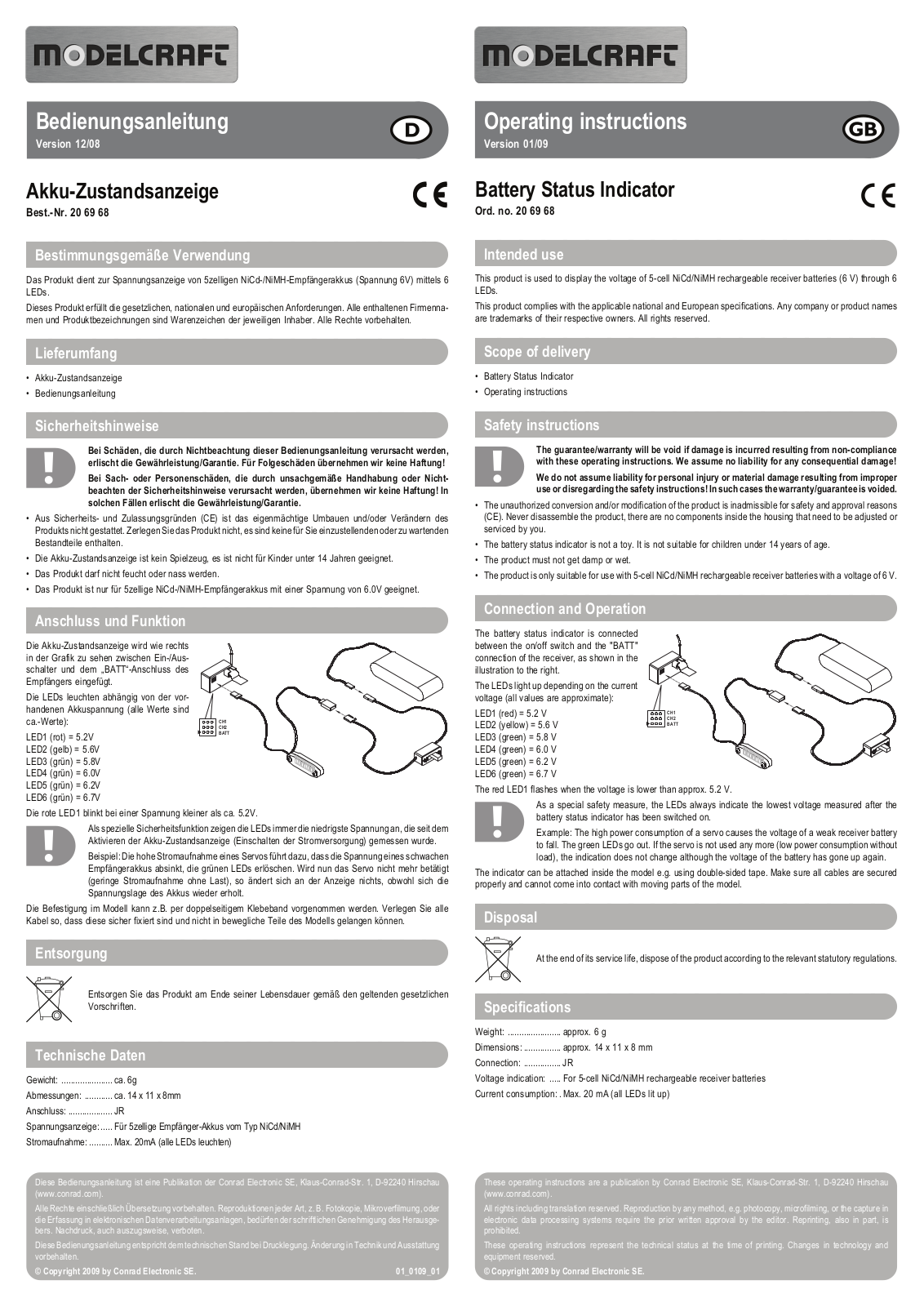 Modelcraft 20 69 68 Operating instructions