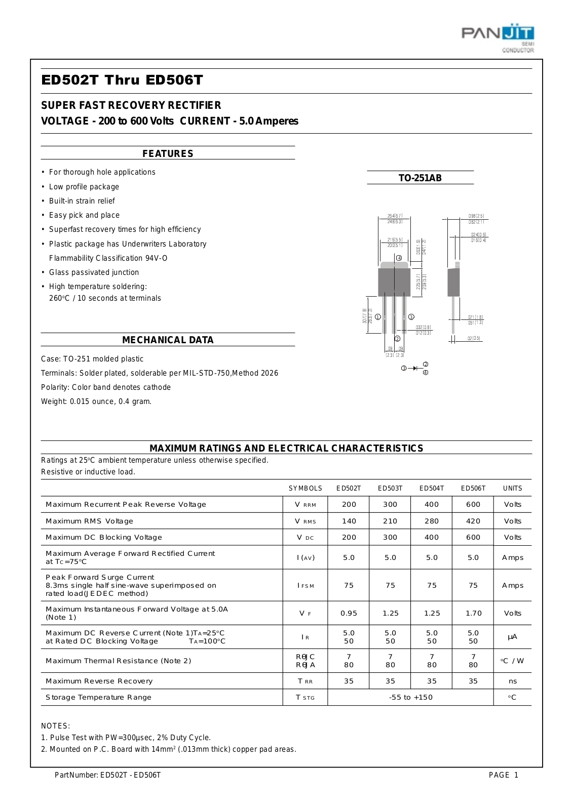 PANJIT ED506T, ED503T, ED502T, ED504T Datasheet