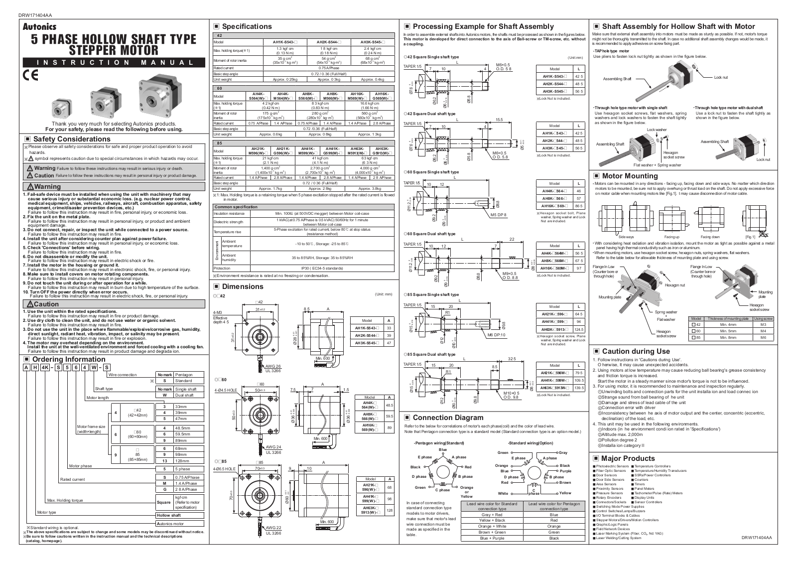 Autonics 5 PHASE HOLLOW SHAFT TYPE STEPPER MOTOR Instruction Manual